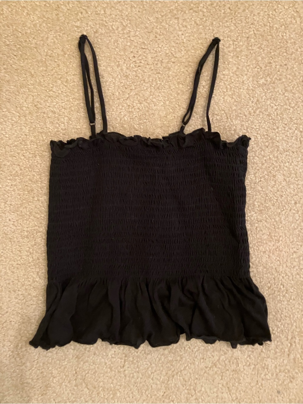 Black Smocked Ruffle Hem Camisole